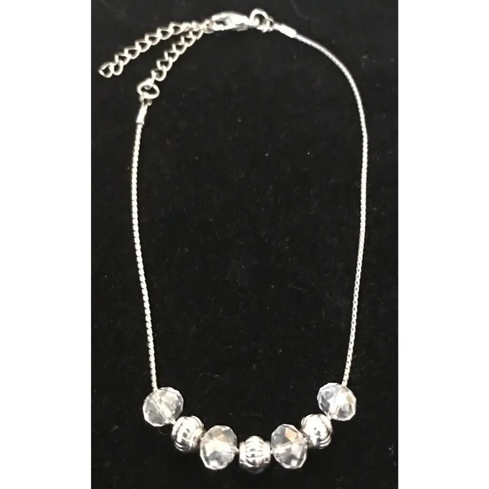 5 Clear Bead Silvertone Hardware Delicate Chain 7